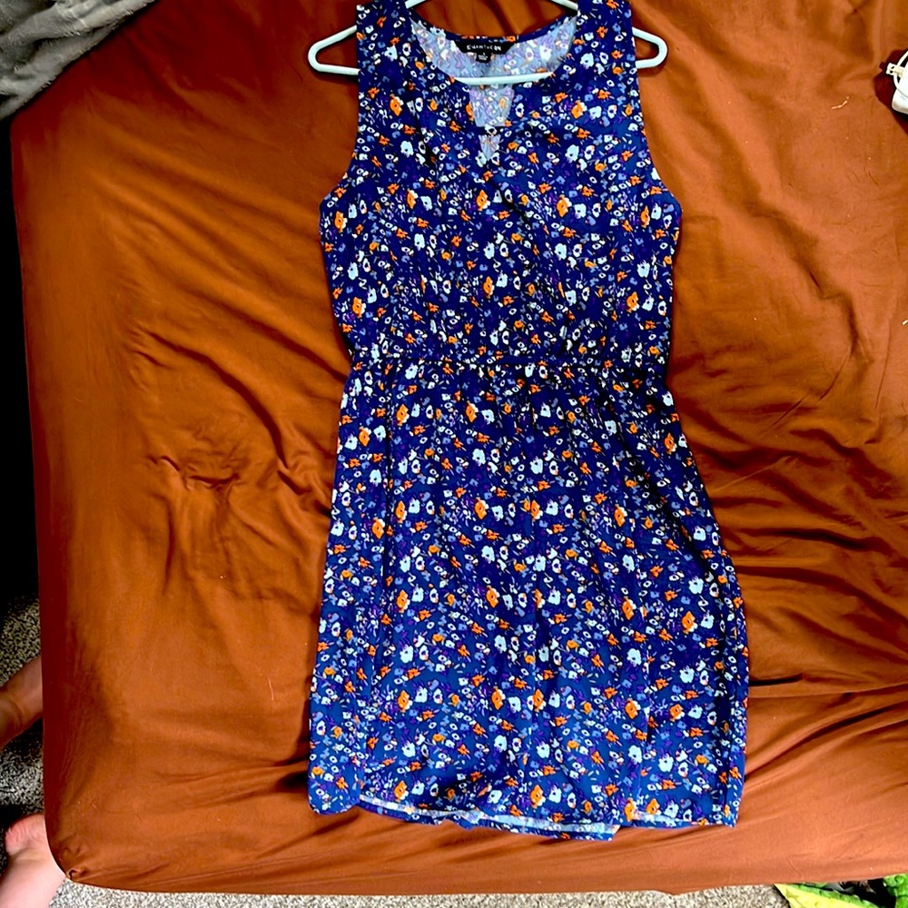 Floral purple split neck dress